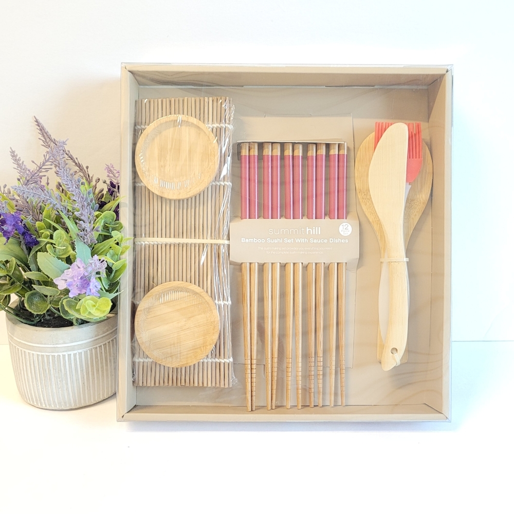 🆕️ Bamboo Sushi 12 Piece Set With Sauce Dishes - NIB